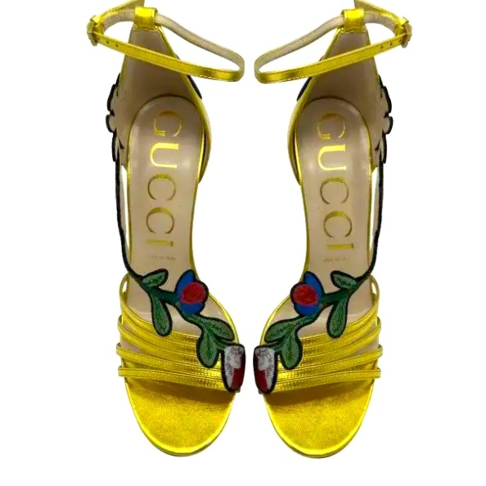 Gucci Gold and Flower Heels sandals shoes